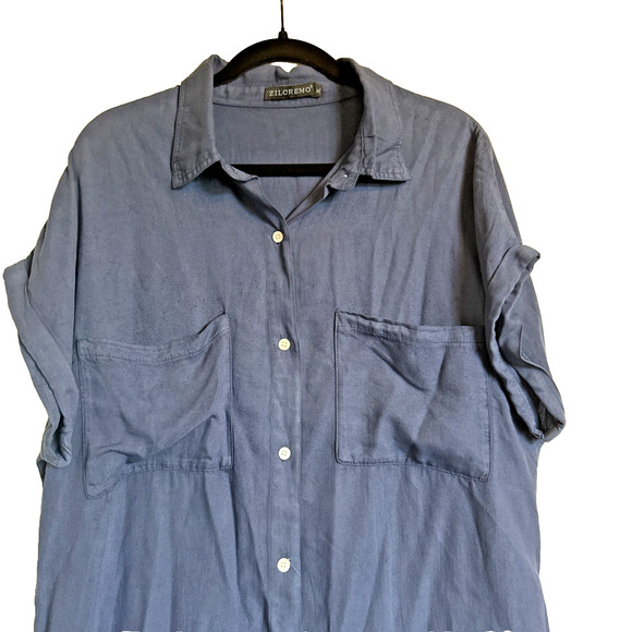 Zilcremo Chambray Shirt Dress XL Button Down Tunic Casual Denim Blue Women's - Picture 4 of 10